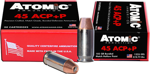 ATOMIC 45 ACP +P 185GR BONDED JHP 20RD 10BX/CS - for sale