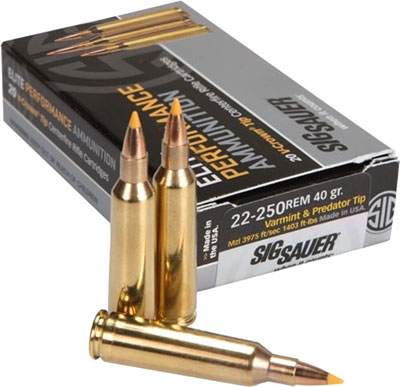 SIG 22-250 REM 40GR VARMINT/PREDATOR 20RD 10BX/CS< - for sale