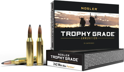 NOSLER TROPHY GRADE 243 WIN 85GR PARTITION TIP 20RD 10BX/< - for sale