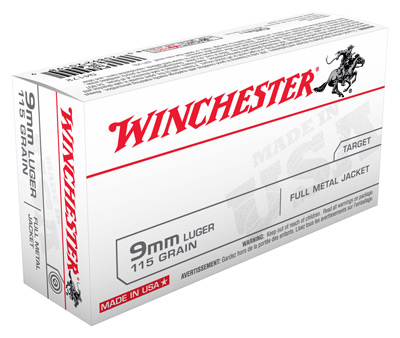 WINCHESTER USA 9MM LUGER 115GR FMJ-RN 50RD 10BX/CS - for sale