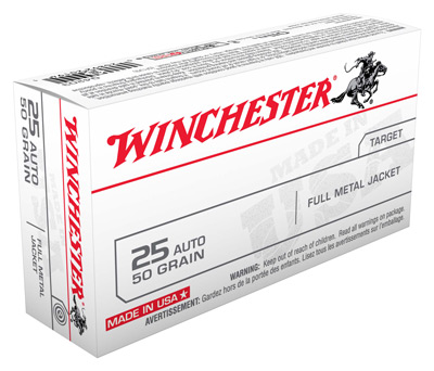 WINCHESTER USA 25 ACP 50GR FMJ-RN 50RD 10BX/CS - for sale