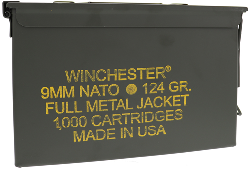 WINCHESTER NATO 9MM LUGER 124GR FMJ-RN 1000RD AMMO CAN - for sale