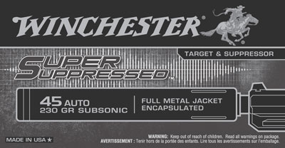 WINCHESTER SUPER SUPPRESSED 45 ACP 230GR FMJ 50RD 10BX/CS - for sale