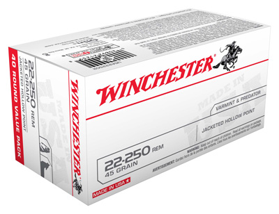 WINCHESTER USA 22-250 REM 45GR JHP 40RD 10BX/CS - for sale