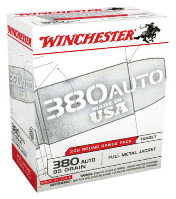 WINCHESTER USA 380 ACP 95GR FMJ RN 200RD 5BX/CS - for sale