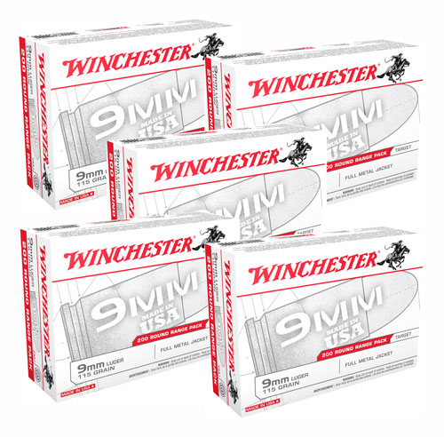 WINCHESTER USA 9MM 115GR FMJ CASE LOT 1000RD PACK IN TRAYS - for sale