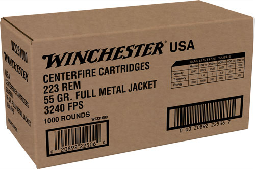 WINCHESTER USA 223 55GR FMJ 1000RD CASE LOT - for sale