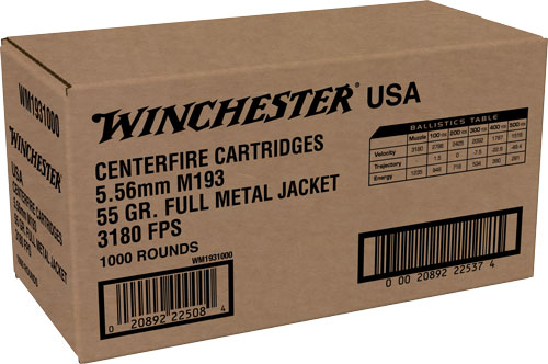 WINCHESTER USA 5.56X45 55GR FMJ 1000RD CASE LOT - for sale