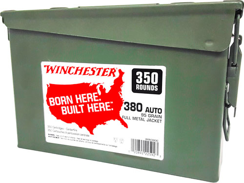 WINCHESTER 380ACP (CASE OF 2) 95GR FMJ-RN AMMO CAN 2/350RD - for sale