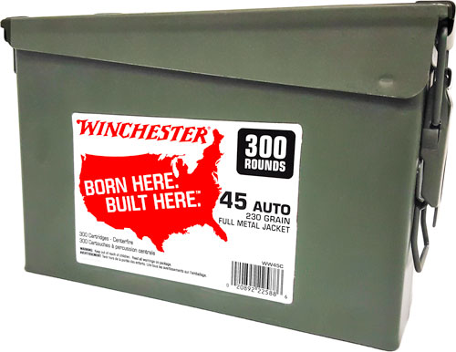 WINCHESTER 45 ACP (CASE OF 2) 230GR FMJ-RN AMMO CAN 2/300RD - for sale