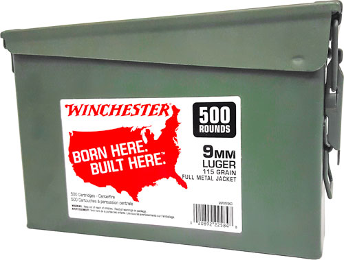 WINCHESTER 9MM LUGER CASE LOT AMMO CAN 2/500RD 115GR FMJ RN - for sale