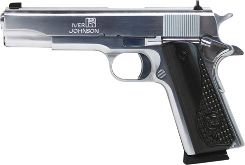 IVER JOHNSON 1911A1 38 SUPER 5" FS 9RD CHROME BLACK WOOD - for sale