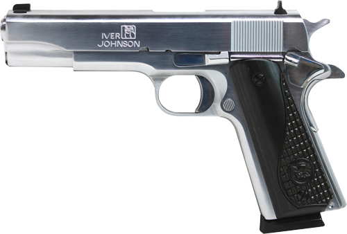 IVER JOHNSON 1911A1 .45ACP 5" FS 8RD CHROME BLACK WOOD GRIPS - for sale