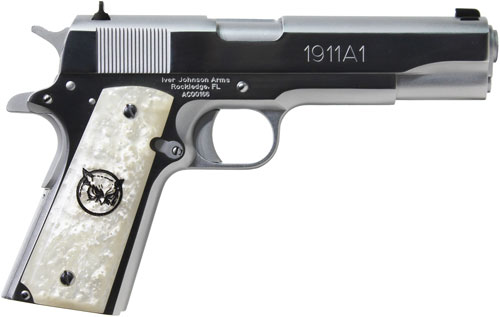 IVER JOHNSON 1911A1 45ACP 5" FS 8RD CHROME WHITE PEARL GRIP - for sale