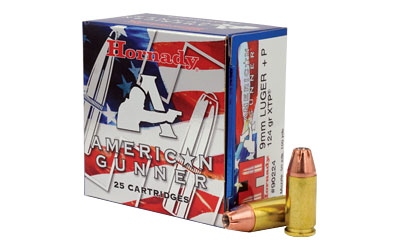 HORNADY AMERICAN GUNNER 9MM LUGER+P 124 GR XTP 25RD 10BX/C - for sale