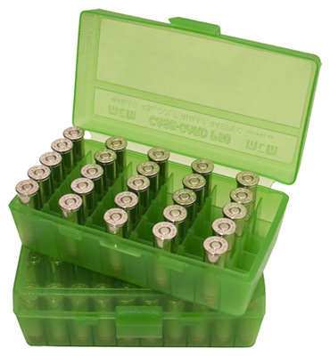 MTM AMMO BOX 9MM LUGER/380ACP 50-ROUNDS FLIP TOP STYLE GREEN - for sale