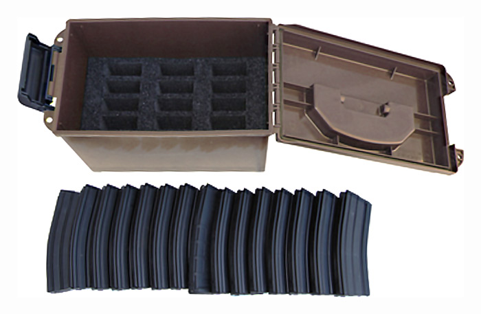 MTM TACTICAL MAGAZINE CAN DARK EARTH HOLDS 15 AR-15 MAGS - for sale